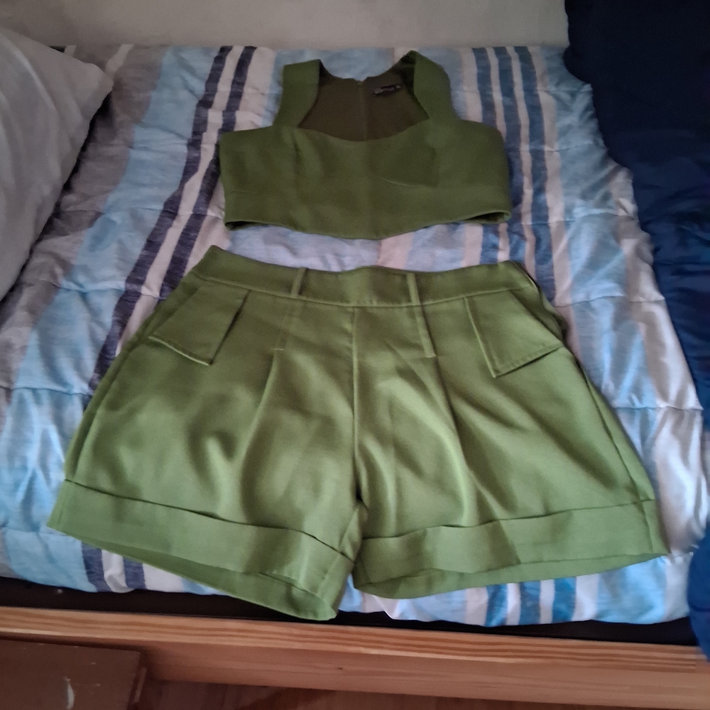 High Waist Green Women's Shorts